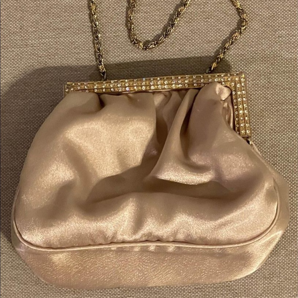 Gold Evening Clutch Bag Purse Rhinestone Top